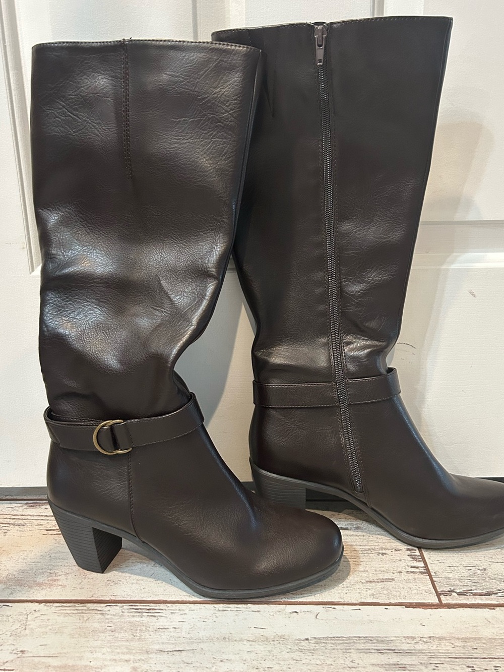 Levity by DSW Black Mid-Calf Boots Size 11 – Side Zip – Ankle Strap